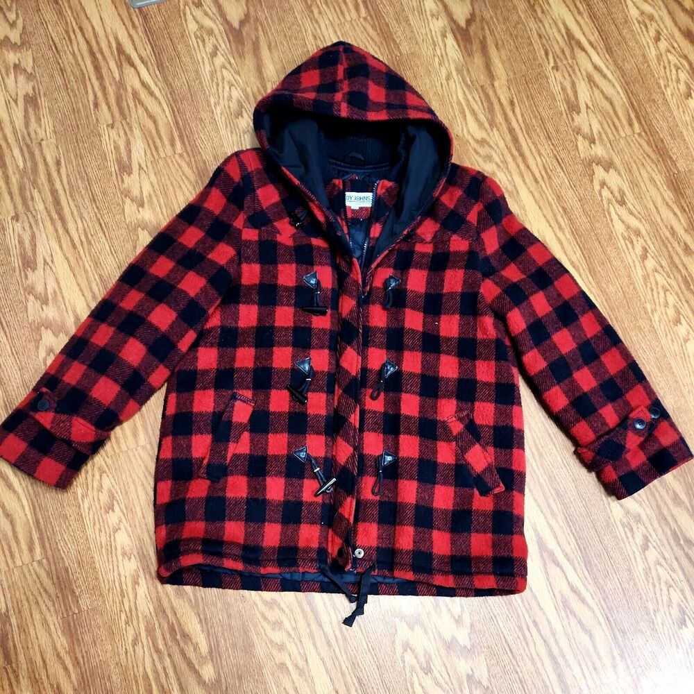 Women's Andy Johns vintage button up Flannel coat size 9/10 red & plaid 9022